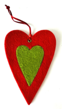 Heart Ornament Red &amp; Green Felt Valentine or Christmas Decor 6 x 4&quot; - £7.63 GBP