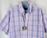Lamasini light purple blue plaid button down Shirt short sleeve Men&#39;s Me... - $14.84