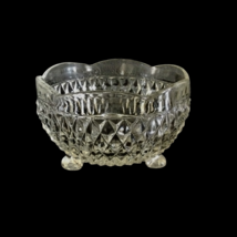 Vintage Clear Cut Glass Three Footed Bowl Diamond Pattern - Small Defect - £8.43 GBP