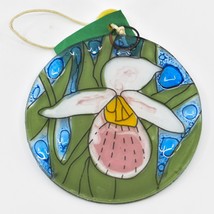 Fused Art Glass Lady Slipper Floral Flower Suncatcher Ornament Handmade Ecuador - £14.08 GBP