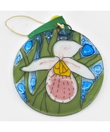 Fused Art Glass Lady Slipper Floral Flower Suncatcher Ornament Handmade ... - £14.23 GBP