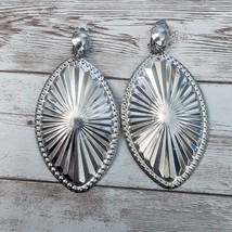 Vintage Clip On Earrings Extra Large Silver Tone Dangle - Some Bronzing - £11.06 GBP