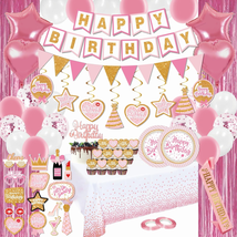 Pink Party Birthday Decorations for Her - (Total 85Pcs) Pink Girls Party Banner, - £34.60 GBP
