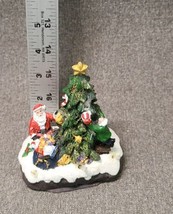 Vintage 4&quot; Resin Christmas Tree Figurine w/ Santa Fiber Optic Lights Tur... - £11.18 GBP