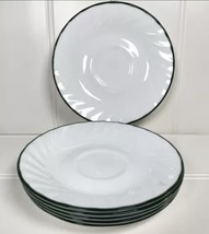 6 Corelle Corning Ware Callaway Ivy White Swirl Green Rim Saucers (only) - $18.95