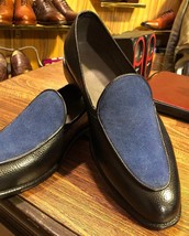 Bespoke Handmade Black Color Moccasin Loafer Men Shoes - £158.87 GBP