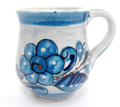 Tonala Mexican Pottery Cup Mug Blue Bird Butterfly Snail on Gray 3.75&quot; Tall - £4.74 GBP