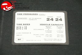 71-74 Monte Carlo Tire Pressure Decal G78x15 G70x15 Tires GM # BP 3990537 - $16.18
