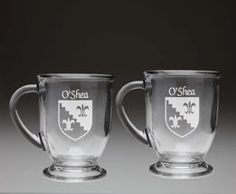 O&#39;Shea Irish Coat of Arms Glass Coffee Mugs - Set of 2 - £26.59 GBP