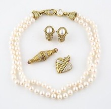 Judith Ripka 18k Gold Diamond Pearl Jewelry Set Necklace Earrings Pendant Brooch - £10,739.73 GBP