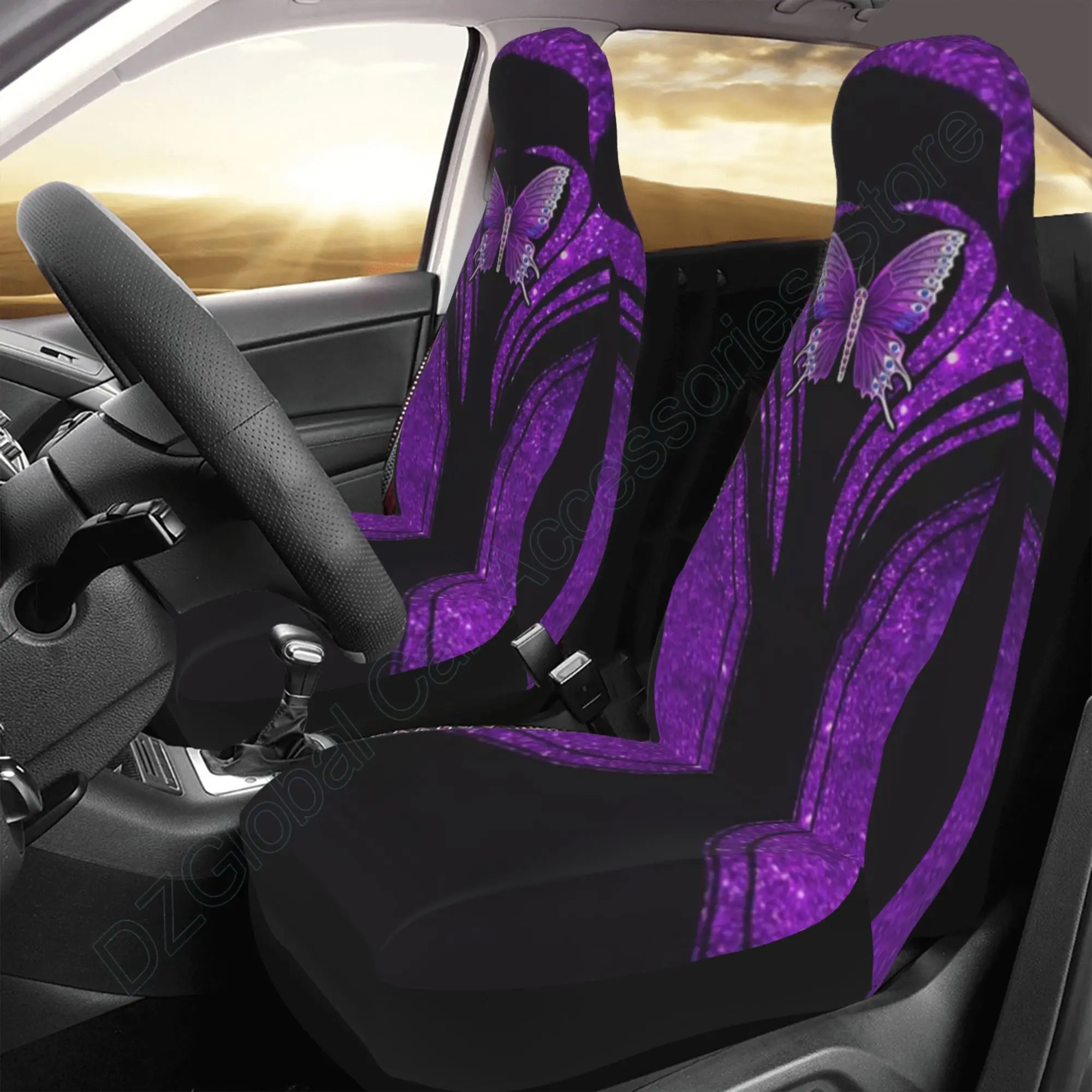 2 Piece Butterfly Print Fashion Car Front Seat Covers Women Lady Universal Fit - £21.70 GBP