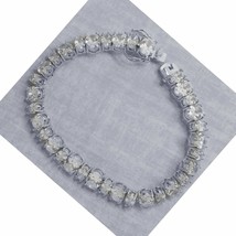 14K Placcato Oro Bianco 5.5Ct Taglio Ovale Diamanti Finti Braccialetto Tennis - £82.98 GBP