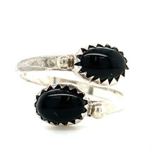 Vintage Signed Sterling Southwestern Two Black Onyx Stone Bypass Ring Ba... - $34.65