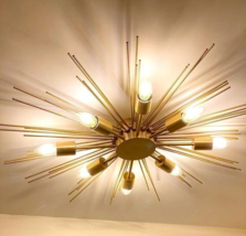 Modern Handmade Large Mid Century Raw Brass Chandelier Sputnik Chandelier Décor - £185.20 GBP