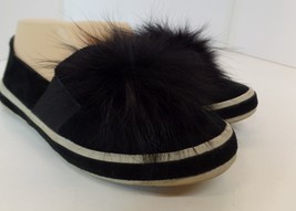 Sondra Roberts &quot;Romy&quot; Black Suede Sneakers With Real Fur Ball Accent Sz 10 - £23.74 GBP