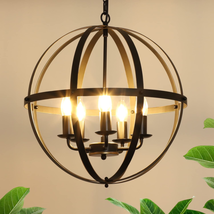 Flexible Chandelier Hanging, Rustic 5 Light Ceiling Pendant Lamp, Black and Gold - £52.59 GBP