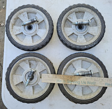 24TT70 SET OF 4 MOWER WHEELS, WITH AXLE BOLTS, 7&quot; X 1-1/2&quot; X 1/2&quot;, GOOD ... - $15.84