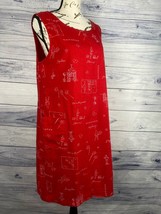 Erika Collection Novelty Linen Dress Womens M Zip Back Pockets Slit Vint... - $22.50