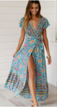 Cross-border New Products Amazon Summer Casual Hot Holiday Print Dress Sexy Long - £27.15 GBP