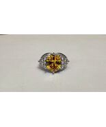 Yellow Colored Oval Gem Ring Silver Colored Band Size 8-10 approx - $464.36 MXN