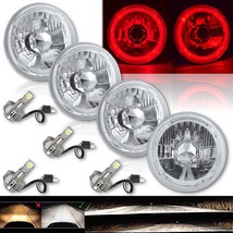 5-3/4&quot; Red LED Halo Angel Eye Crystal Clear Headlight w/ 6k LED Bulb Set of 4 - £195.74 GBP