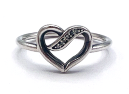 Retired Pandora Sterling Silver 925 ALE Ribbons Of Love CZ Heart Ring Size 7.5 - £32.71 GBP