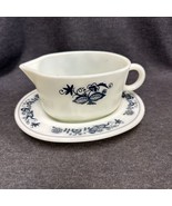 Vintage Pyrex Gravy Boat and Saucer Old Town Blue 2 Piece Set USA - £11.65 GBP