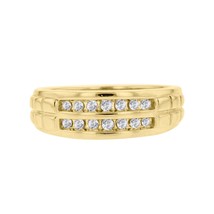 0.65CT Round Diamond Double Row Wedding Band Men&#39;s Ring 14K Yellow Gold Plated - £85.92 GBP
