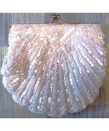 Walborg Vintage Beaded Clam Shell White Evening Purse w/chain Handle - £29.66 GBP