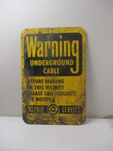 Vintage Underground Cable Bell System WARNING Metal Orange Sign 18&quot; x 12&quot; - £23.48 GBP