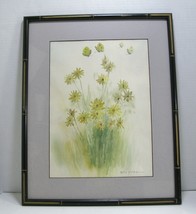 Vintage Watercolor Yellow Flowers Butterflies Signed Framed Matted - £21.33 GBP