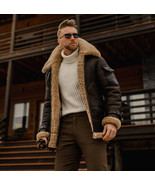 Mens Brown B3 Flying Aviator Shearling Leather Long Jacket Coat  - €170,94 EUR