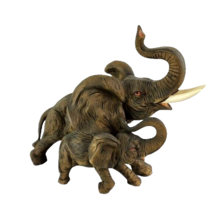 Elephant Figurine With Baby Ceramic Detailed Trunk Up - $33.65