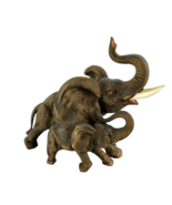 Elephant Figurine With Baby Ceramic Detailed Trunk Up - £26.35 GBP