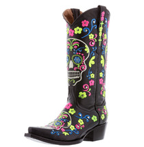 Womens Western Boots Black Leather Catrina Sugar Skull Snip Toe Size 5, 5.5 - £83.48 GBP