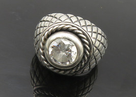 925 Sterling Silver - Vintage Cubic Zirconia Etched Cocktail Ring Sz 8 - RG9633 - £38.62 GBP