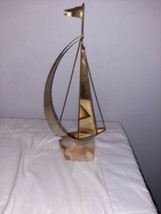 Vintage Mario Jason Sailboat Sculpture Signed Brutalist Bronze Brass Onyx MCM - £31.96 GBP