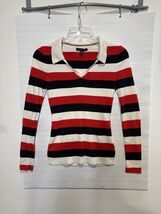 Y2K Tommy Hilfiger Womens Long Sleeve V Neck T-Shirt Navy/White/Red Stri... - $24.75