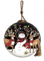 Snowman and Reindeer in Holiday Lights Hand Painted Mouth Blown Glass Or... - $1,404.82 MXN