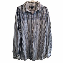 Y2K Re:verb Men&#39;s Shirt Mens XXL 2XL Blue White Striped Plaid Button Up ... - £21.93 GBP