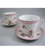 Kent Pottery 1887 Oversize Tea Coffee Cups Saucers Pink Roses Lace &amp; Pol... - $27.44