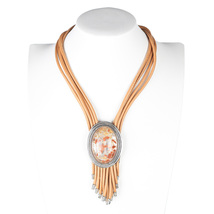 Caramel Brown Bolo Style Necklace With Striking Oval Pendant - £28.96 GBP