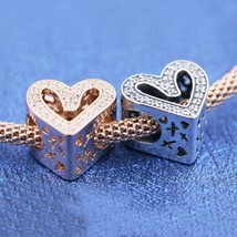 Valentine Release Rose Gold &amp; 925 Sterling Silver Sparkling Freehand Heart Charm - £13.58 GBP