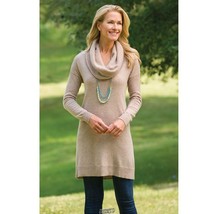 Womens Lady's Washable Cashmere Cowl Neck Tunic Sweater Top Tan Medium - £68.10 GBP