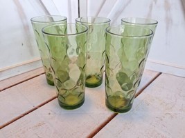 5 Mid Century Avocado Green 6.5&quot; Indiana Honeycomb Optic Juice Glass Hol... - $27.72