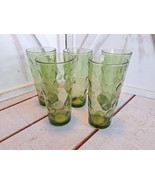 5 Mid Century Avocado Green 6.5&quot; Indiana Honeycomb Optic Juice Glass Hol... - £21.90 GBP