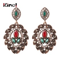 Bohemia Dangle Earrings For Woman Gold Color Crystal Faceted Resin Big Long Anti - £6.27 GBP