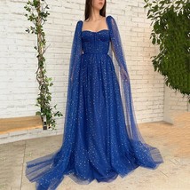 Elegant Starry Tulle Royal Blue Formal Evening Gowns Special Occasions Cap Sleev - £313.88 GBP
