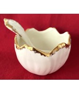 Vintage White Ceramic Condiment Bowl Gold Trim w Small White Ladle Handc... - $17.58 CAD