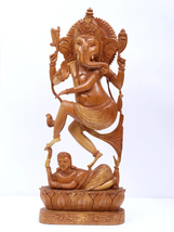 19&quot; Four Armed Dancing Ganesha | Lord Ganesha Wood Statue | Handmade| Home Decor - £557.01 GBP